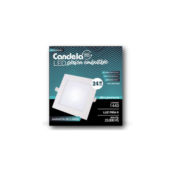 Plafon Led Candela embutir cuadrado 24w. Luz dia