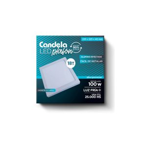 Plafón Led Candela Aplicar Cuadrado 18w. Luz Día