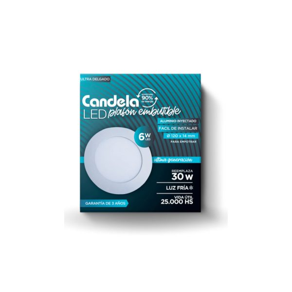 Plafón Led Candela Redondo Aplicar 6w. Luz Día