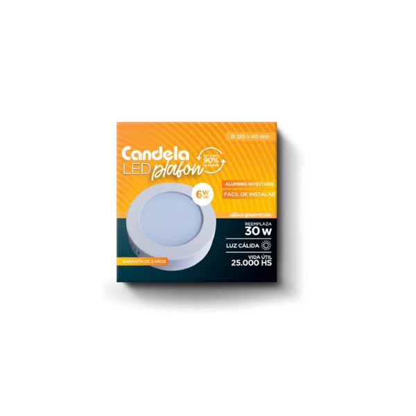 Plafón Led Candela Redondo Aplicar 6w. Luz Cálida