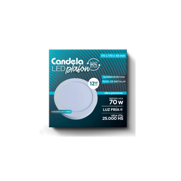 Plafón Led Candela Redondo Aplicar 12w. Luz Día